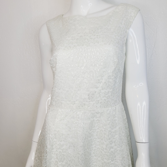 Betsey Johnson Fit & Flare Lace Midi Dress Ivory Sleeveless Wedding Evening Sz 6 - Picture 2 of 13